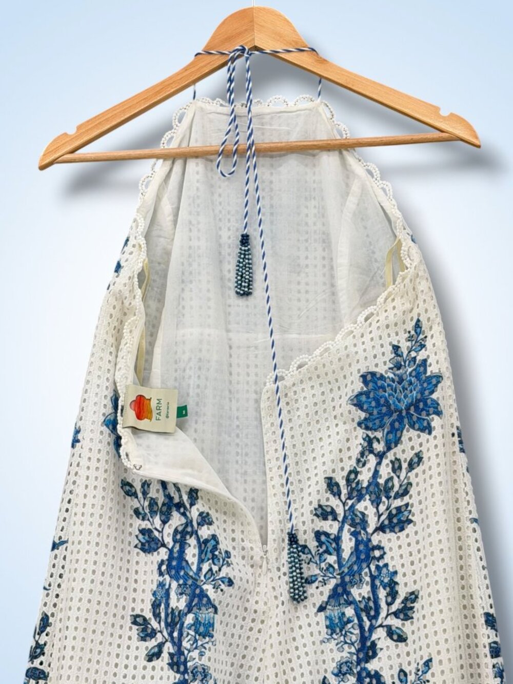 FARM Rio White Crochet Midi Dress with Blue Floral Print - Picture 3 of 7